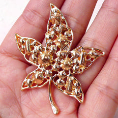 Maple Leaf Cabochon w/ Colorful Rhinestones (43mm x 50mm) Bling Bling Brooch Making Canada Autumn Fall Leaf Cellphone Deco Decoden CAB364