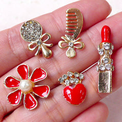 Bling Bling Decoden / Beauty Cabochon with Rhinestones (5pcs / Comb Mirror Flower Lipstick Heart Crown) Phone Case Deco Earrings DIY CAB365