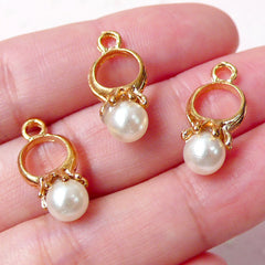 CLEARANCE Mini Pearl Ring Charms / 3D Ring Charm with ABS Pearl (9mm x 19mm / 3pcs / Gold & Cream) Cute Earring Bracelet Handbag Zipper Pull CHM806