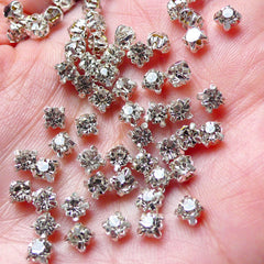 Sewing On 4mm Rhinestones (Clear with Silver Setting / 65pcs) Sew On Glass Rhinestones Bling Bling Bridal Supply Wedding Decoration RHE079