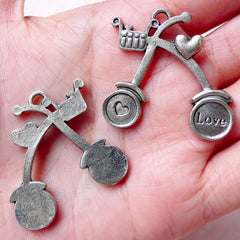 Bike Charm / Shopping Bicycle Charms (2pcs / 33mm x 32mm / Tibetan Silver) Cycle Biking Cycling Pendant Bracelet Zipper Pull Key Ring CHM813