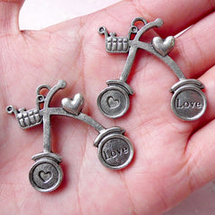 Bike Charm / Shopping Bicycle Charms (2pcs / 33mm x 32mm / Tibetan Silver) Cycle Biking Cycling Pendant Bracelet Zipper Pull Key Ring CHM813