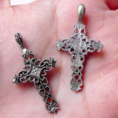 Filigree Cross Charm Religious Charms (4pcs / 21mm x 38mm / Tibetan Silver) Christian Catholic Jewellery Bible Bookmark Religion CHM817