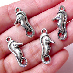 Seahorse Charm / Sea Horse Charms (4pcs / 11mm x 23mm / Tibetan Silver / 2 Sided) Sealife Charm Bracelet Cute Earrings Zipper Pull CHM821