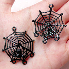 Spiderweb Charms (2pcs / 32mm x 37mm / Black Enamel) Halloween Party Favor Decoration Spooky Earrings Goth Pendant Creepy Bracelet CHM814