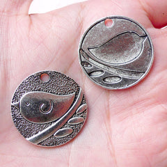 Spring Bird Charm / Tag Charms (3pcs / 25mm / Tibetan Silver) Cute Jewellery Kawaii Jewelry Pendant Gift Decoration Wine Charm CHM831