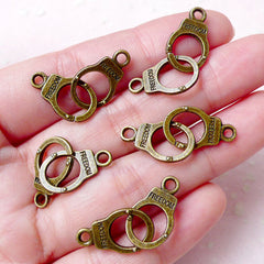 Handcuffs Charm / Bracelet Connector / Moveable Charm (5 pairs / 10mm x 31mm / Antique Bronze / 2 Sided) Necklace Freedom Police Cop CHM833