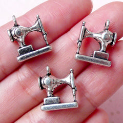 3D Sewing Machine Charms (3 pcs / 12mm x 15mm / Tibetan Silver / 2 Sided) Whimsical Jewelry Charm Bracelet Cute Miniature Dollhouse CHM836