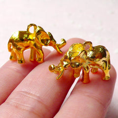 3D Elephant Charms (2pcs / 22mm x 15mm / Gold / 2 Sided) Kawaii Bracelet Exotic Animal Jewellery Earring Pendant Zoo Africa Safari CHM859