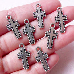 CLEARANCE Mini Christian Cross Charms (7pcs / 10mm x 20mm / Tibetan Silver / 2 Sided) Religious Catholic Jewellery Christmas Party Favor Charm CHM870