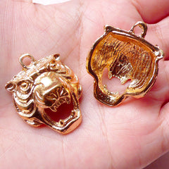 Tiger Head Charms (2pcs / 24mm x 31mm / Gold) Exotic Animal Pendant Bracelet Earring Jewelry Jungle National Park Nature Safari CHM861