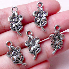 CLEARANCE Daisy Flower Charm (5pcs / 11mm x 21mm / Tibetan Silver / 2 Sided) Cute Flower Jewelry Floral Favor Charm Bookmark Charm Zipper Pull CHM875