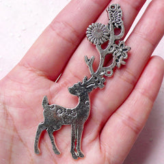 Large Reindeer / Big Deer Charm (1 piece / 37mm x 69mm / Tibetan Silver / 2 Sided) Whimsical Animal Charm Christmas Party Decoration CHM879