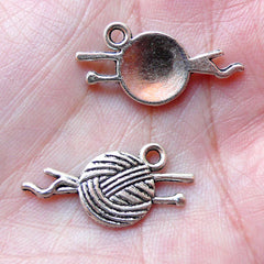 Knitting Charms / Yarn and Needle Charms / Ball of Wool Charm (10 pcs / 25mm x 12mm / Tibetan Silver) Mother Mom Charm Bracelet CHM884