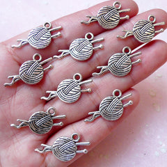 Knitting Charms / Yarn and Needle Charms / Ball of Wool Charm (10 pcs / 25mm x 12mm / Tibetan Silver) Mother Mom Charm Bracelet CHM884