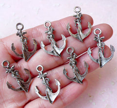 Anchor Charms (7pcs / 18mm x 26mm / Tibetan Silver / 2 Sided) Nautical Jewelry Bracelet Connector Sailboat Cruising Bookmark Charm CHM897