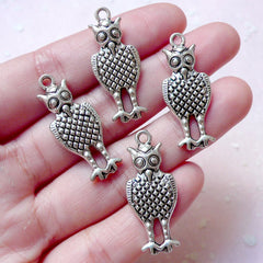 Owl Charms (4pcs / 13mm x 31mm / Tibetan Silver / 2 Sided) Bird Charm Animal Zipper Pull Charm Bookmark Charm Wine Charm Supplies CHM898