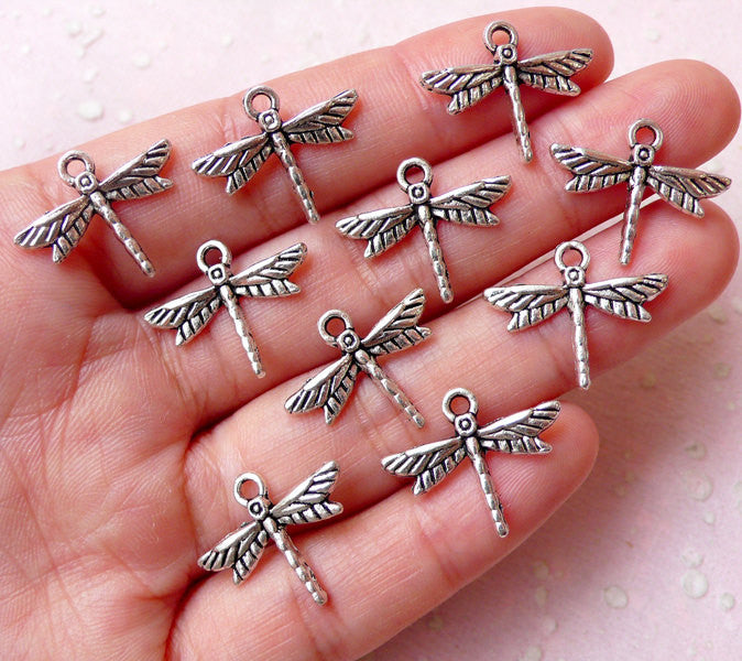 Small Dragonfly Charm Insect Charms 10pcs 19mm x 16mm Tibetan