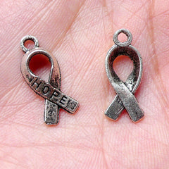 Cancer Awareness Ribbon Charms / Hope Ribbon Charm  (10pcs / 8mm x 18mm / Tibetan Silver) Breast Cancer Ribbon Courage Fight Support CHM904