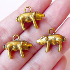 3D Pig Charm Boar Charms Piggy Charm Piglet Charm (3pcs / 18mm x 15mm / Antique Gold / 2 Sided) Farm Animal Pendant Earring Bracelet CHM894