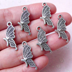 Butterfly Charm (6pcs / 10mm x 23mm / Tibetan Silver) Insect Jewellery Pendant Necklace Earring Bracelet Bookmark Charm Favor Charm CHM908