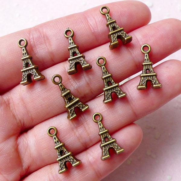Tiny Eiffel Tower Charms (8pcs / 8m x 16mm / Antique Bronze / 2 Sided) Paris Travel Charm Bracelet Earrings Cute Keyring Wine Charm CHM913
