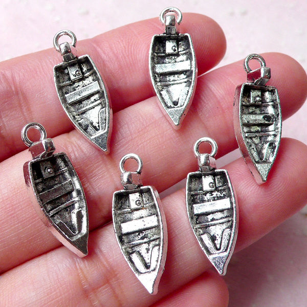 Dinghy Charm Dingey Charms Small Boat Charm (6pcs / 8mm x 22mm / Tibetan Silver) Water Sports Nautical Jewelry Bracelet Necklace CHM916