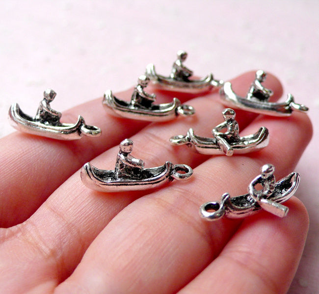 Canoe with Paddle Boat Charm Water Sports Sterling Silver Canoe with Paddle Boat Charm Water Sports Sterling Silver