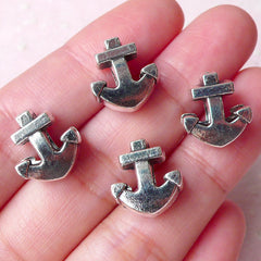Anchor Beads  (4pcs / 12mm x 14mm / Tibetan Silver / 2 Sided) Nautical Jewellery Bracelet Necklace Large Hole Bead Sailing Yacht Boat CHM915