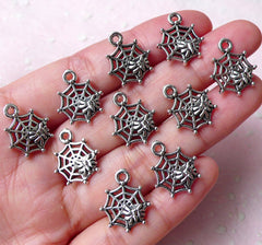 Spiderweb and Spider Charm (10pcs / 14mm x 17mm / Tibetan Silver) Halloween Charm Spooky Bracelet Insect Jewellery Party Decoration CHM941