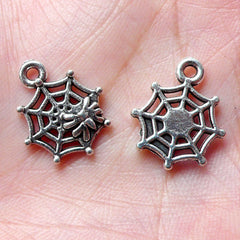 Spiderweb and Spider Charm (10pcs / 14mm x 17mm / Tibetan Silver) Halloween Charm Spooky Bracelet Insect Jewellery Party Decoration CHM941