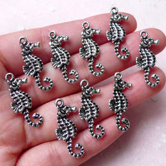 Seahorse Charm / Sea Horse Charms (9pcs / 10mm x 25mm / Tibetan Silver) Beach Bracelet Necklace Pendant Earrings Marine Sea Life CHM931