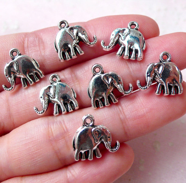 Mini Elephant Charms / Exotic Animal Charm (7pcs / 14mm x 13mm / Tibetan Silver / 2 Sided) Kawaii Animal Jewelry Cute Charm Bracelet CHM933