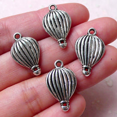 Hot Air Balloon Charm (4pcs / 13mm x 21mm / Tibetan Silver / 2 Sided) Baby Shower Decoration Earrings Bookmark Wine Glass Charm CHM934