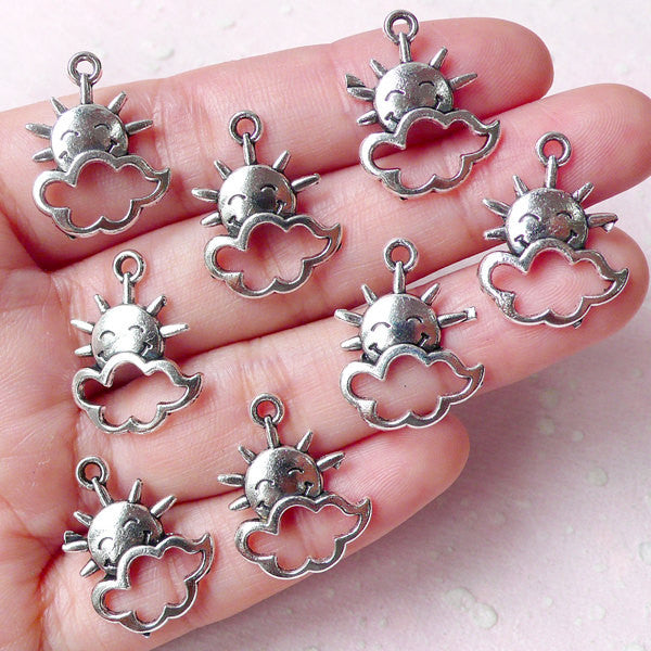 Sun Weather Symbol Charm / Partly Sunny Partly Cloudy Charms (8pcs / 16mm x 21mm / Tibetan Silver) Cute Jewelry Bracelet Bag Charm CHM943