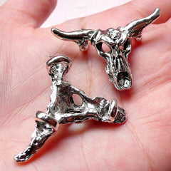 Bull Head Charm Bull Pendant (2pcs / 38m x 25mm / Tibetan Silver) Cow Cattle Ox Bull Taurus Necklace Bracelet Men Jewelry Supply CHM949