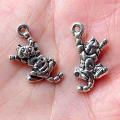 Cat Charm Kitty Charm Pet Charm (7pcs / 11mm x 21mm / Tibetan Silver / 2 Sided) Kawaii Animal Jewelry Bookmark Charm Wine Glass Charm CHM950