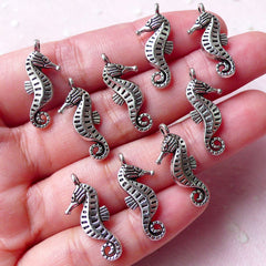 Sea Horse Charms Seahorse Charm (9pcs / 9mm x 22mm / Tibetan Silver / 2 Sided) Sea Ocean Beach Party Decor Glass Wine Charm Bracelet CHM951
