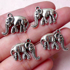 CLEARANCE Elephant Charms / Exotic Animal Charm (4pcs / 20mm x 15mm / Tibetan Silver / 2 Sided) Exotic Jewelry Wine Charm Bracelet Pendant CHM964
