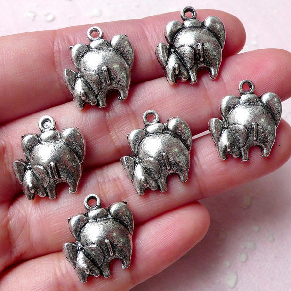 Kawaii Elephant Bum Charms / Mother and Child Charm (6pcs / 16mm x 17mm / Tibetan Silver) Exotic Animal Jewelry Baby Shower Favor CHM967