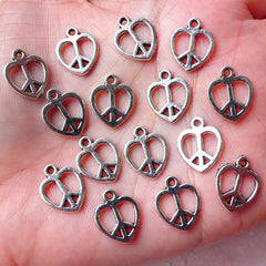 CLEARANCE Love Peace Charms / Heart Peace Sign Charm (15pcs / 12mm x 14mm / Tibetan Silver) Hippie Jewelry Bracelet Earrings Add on Charm CHM952