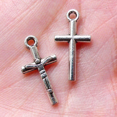 CLEARANCE Crucifix Charms / Mini Christian Cross Charm (12pcs / 9mm x 18mm / Tibetan Silver) Religious Charm Catholic Jewelry Necklace Bracelet CHM968