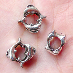 Dolphin Beads (3pcs / 12mm x 9mm / Tibetan Silver / 2 Sided) Big Large Hole Bead Leather Necklace Bracelet Dreadlock Dread Jewelry CHM976