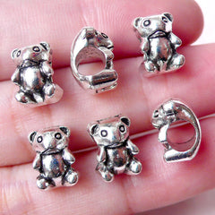 Toy Bear Beads (6pcs / 8mm x 10mm / Tibetan Silver) Large Big Hole Bead Leather Bracelet Baby Shower Favor Charm Gift Decoration CHM977