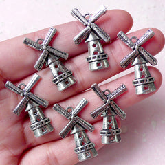 Windmill Charms / Dutch Wind Mill Charm (6pcs / 16mm x 28mm / Tibetan Silver) Zipper Pull Holland Netherlands Travel Keychain Charm CHM979