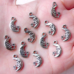 CLEARANCE Little Moon & Star Charms Luna Charm Mini Crescent New Moon Charm (12pcs / 8mm x 14mm / Tibetan Silver / 2 Sided) Cute Charm Bracelet CHM985