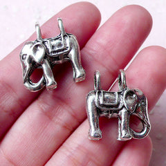 Bali Elephant Charms / 3D Animal Pendant (2pcs / 18mm x 21mm / Tibetan Silver / 2 Sided) Thai Exotic Jewelry Elephant Pendant Zoo CHM989