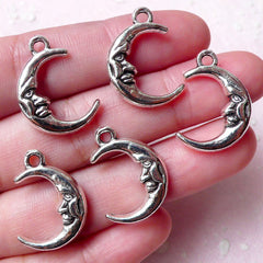 Moon Charm Luna New Moon Crescent Charm (5pcs / 15mm x 22mm / Tibetan Silver / 2 Sided) Cute Baby Shower Favor Charm Wine Glass Charm CHM986