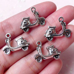 Scooter Charms Motorbike Vespa Moped Motorcycle Charm (4pcs / 19mm x 15mm / Tibetan Silver / 2 Sided) Retro Charm Bracelet Necklace CHM988