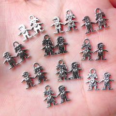 CLEARANCE Little Girl & Boy Charms / Puppy Love Charm (10pcs / 14mm x 11mm / Tibetan Silver / 2 Sided) Boyfriend Girlfriend Charm Bracelet CHM1001